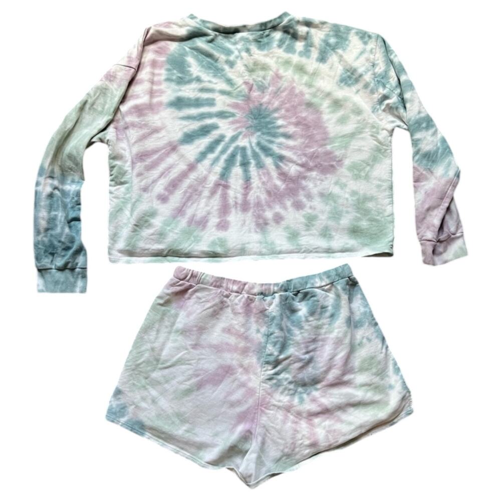 Alya Pastel Tie-Dye Lounge Set Cropped Sweatshirt S Shorts M Pajama Set